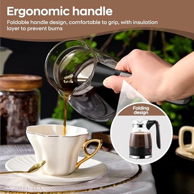 Turkish Glass Coffee Maker - Foldable Handle Portable Electric