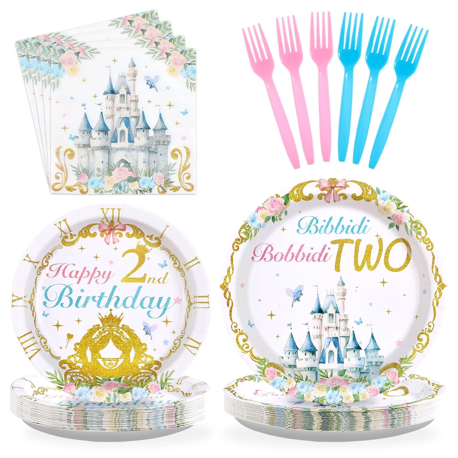 grencian Princess Party Plates and Napkins - 96Pcs Birthday