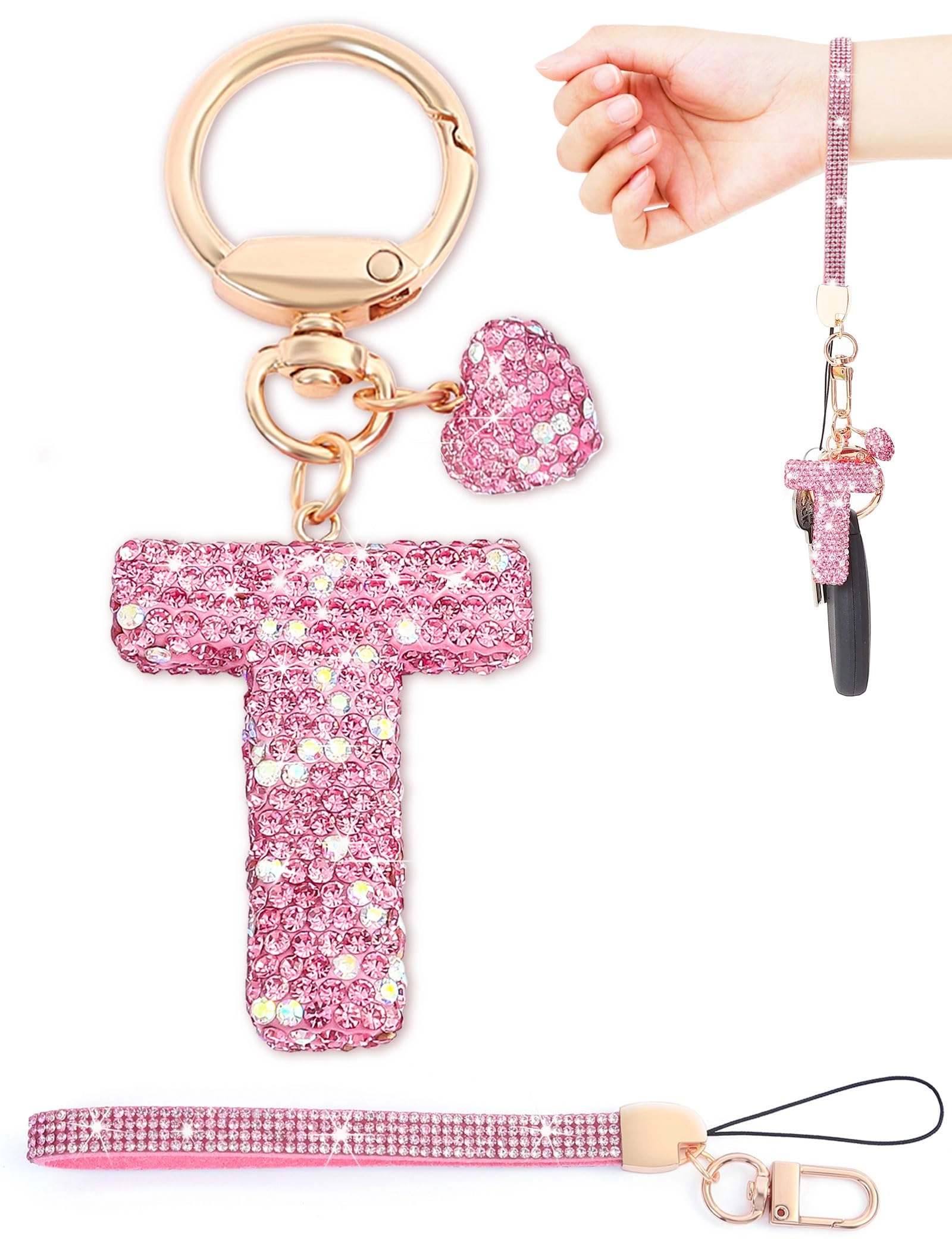 Initial Keychain - L Purple Rhinestone