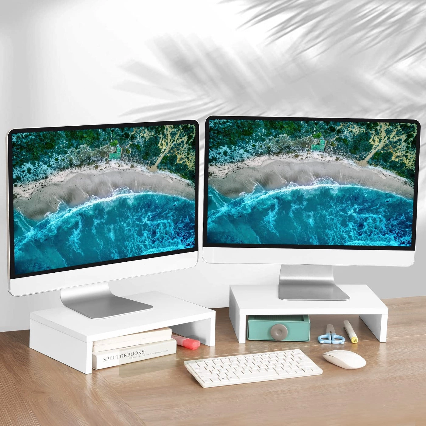 Monitor Stand Riser - White 2 Pack 2 Tier