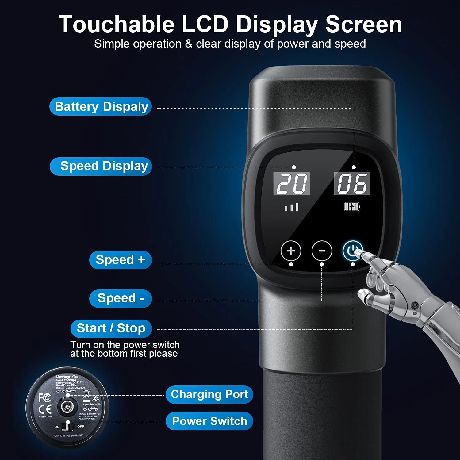 Percussion Massage Gun - 20 Speeds 6 Massage Heads