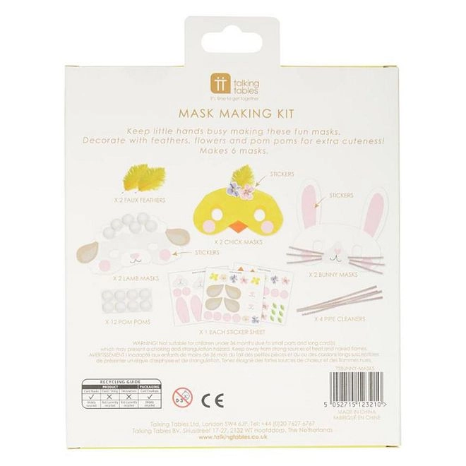 Easter Craft Mask Kit - DIY Bunny, Lamb & Chick Masks Includes Stickers & Pom Poms 15x15cm
