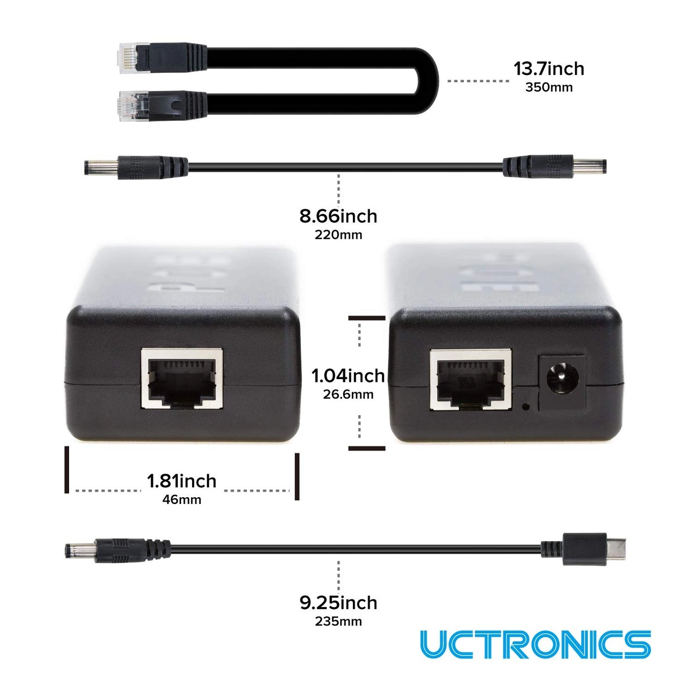 USB-C PoE Splitter - 5V/4A 802.3at Gigabit
