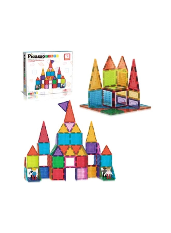 PicassoTiles Brick Block Magnetic Building Block Set - 2 Character figures Construction 63pcs