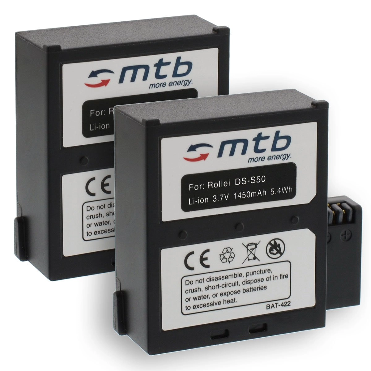 mtb more energy Battery for Rollei Bullet Actioncam 6S WiFi, 7S WiFi - 2 x 3.7 Volts