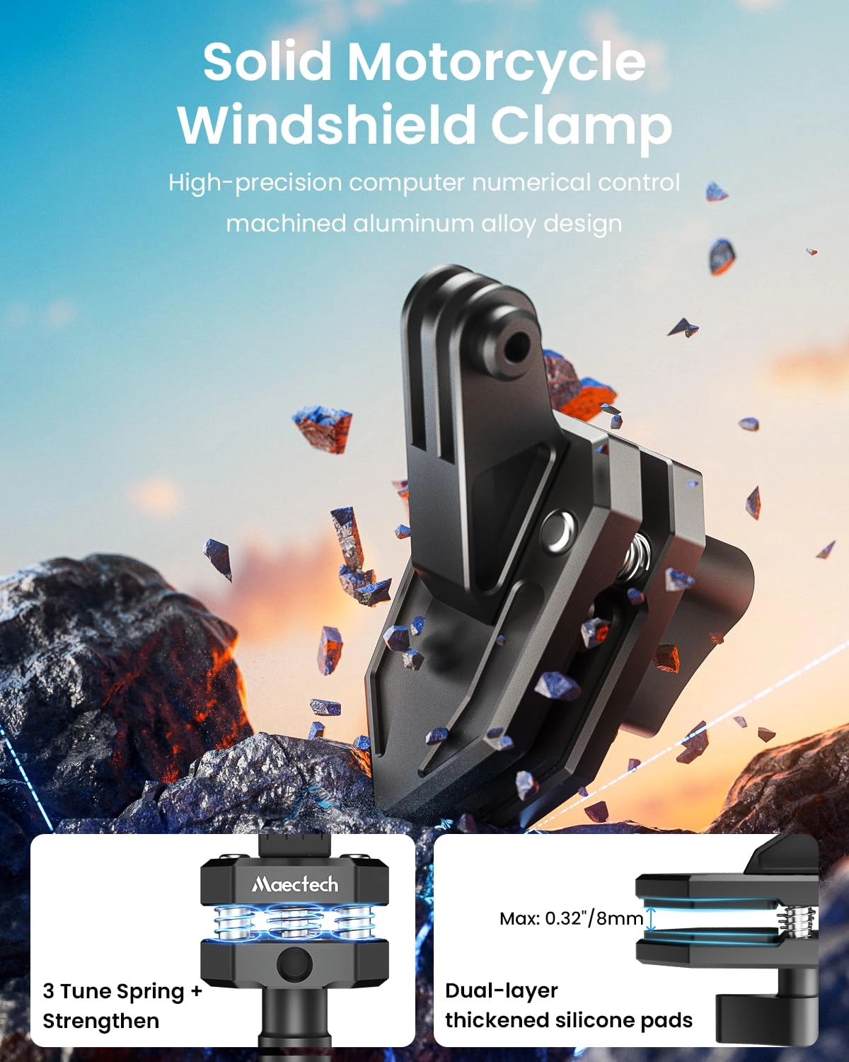 Motorcycle Windshield Clip Camera Mount - Insta360 X5/X4/X3 GoPro
