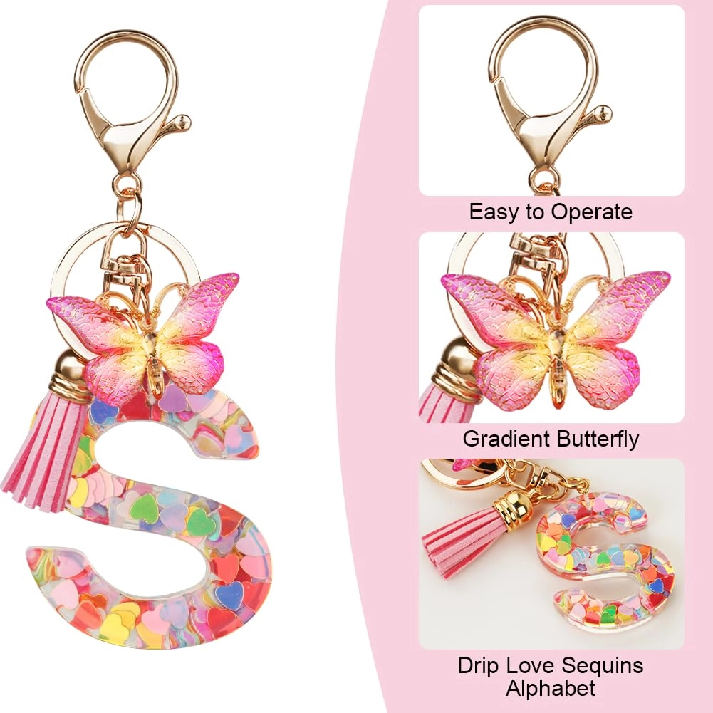 Initial Letter Keychain - Butterfly