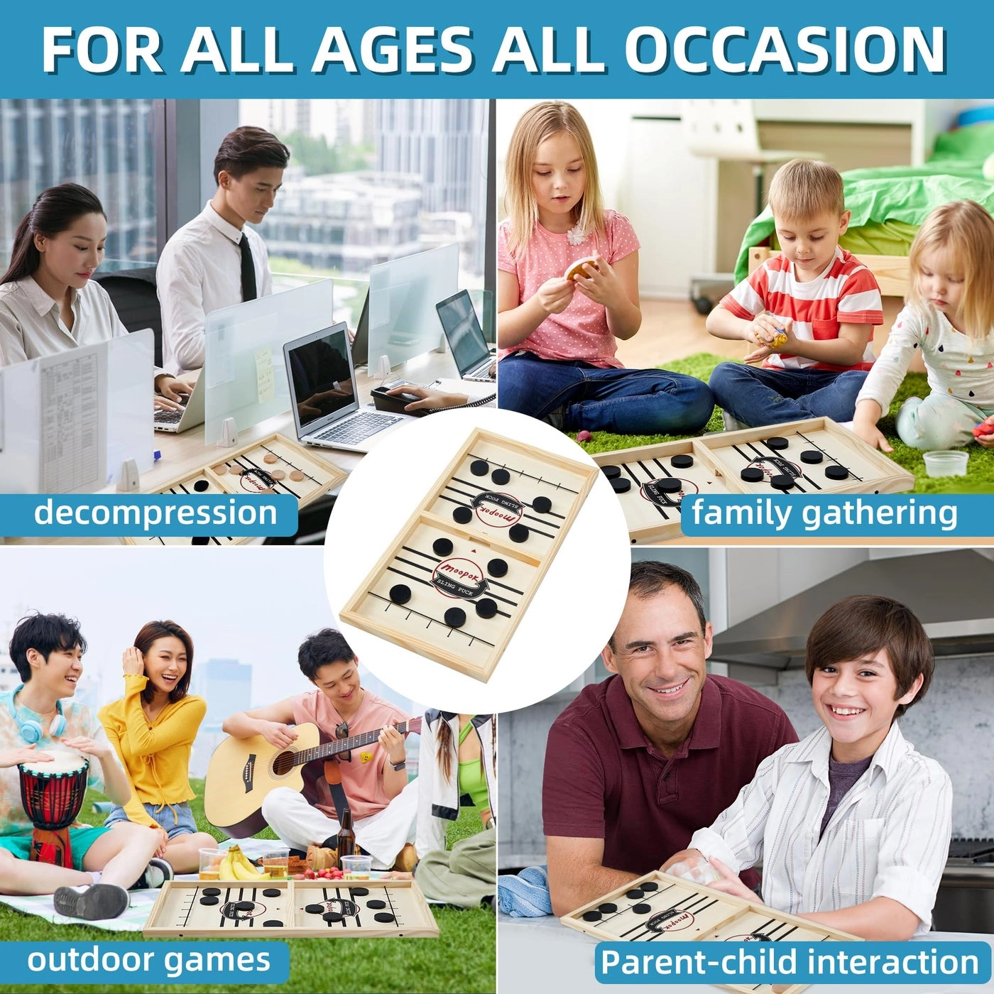 Fast Sling Puck Game - 2 in1 Chess Board Wooden Air Hockey