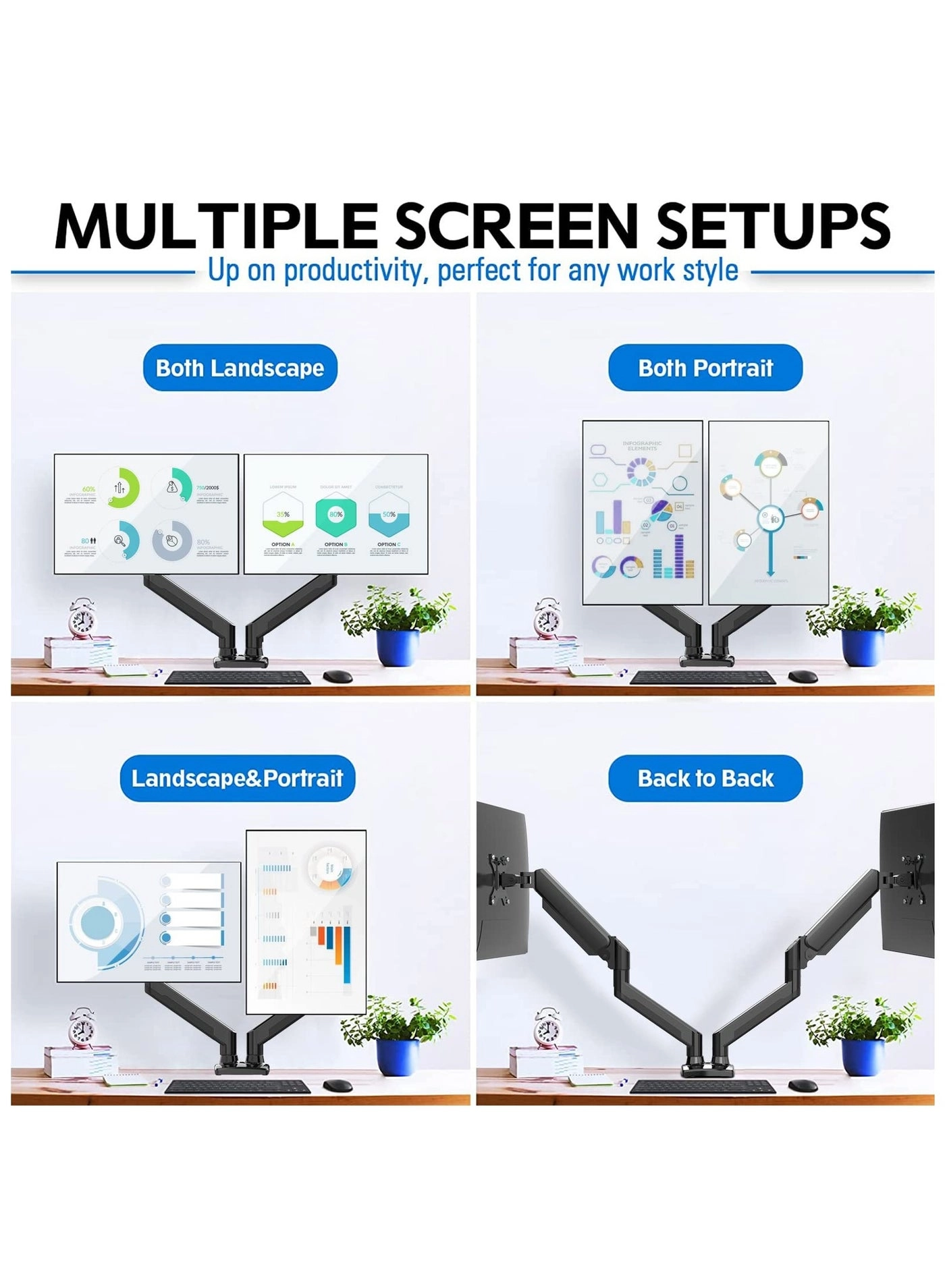 Dual Monitor Mount Stand - dual 13 to 32 Inch 75x75mm 100x100mm