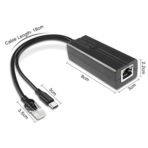 USB Type C PoE Splitter - 48-57V 5V 2.4A 12watts 1 RJ45 IEEE 802.3af 10/100Mbps