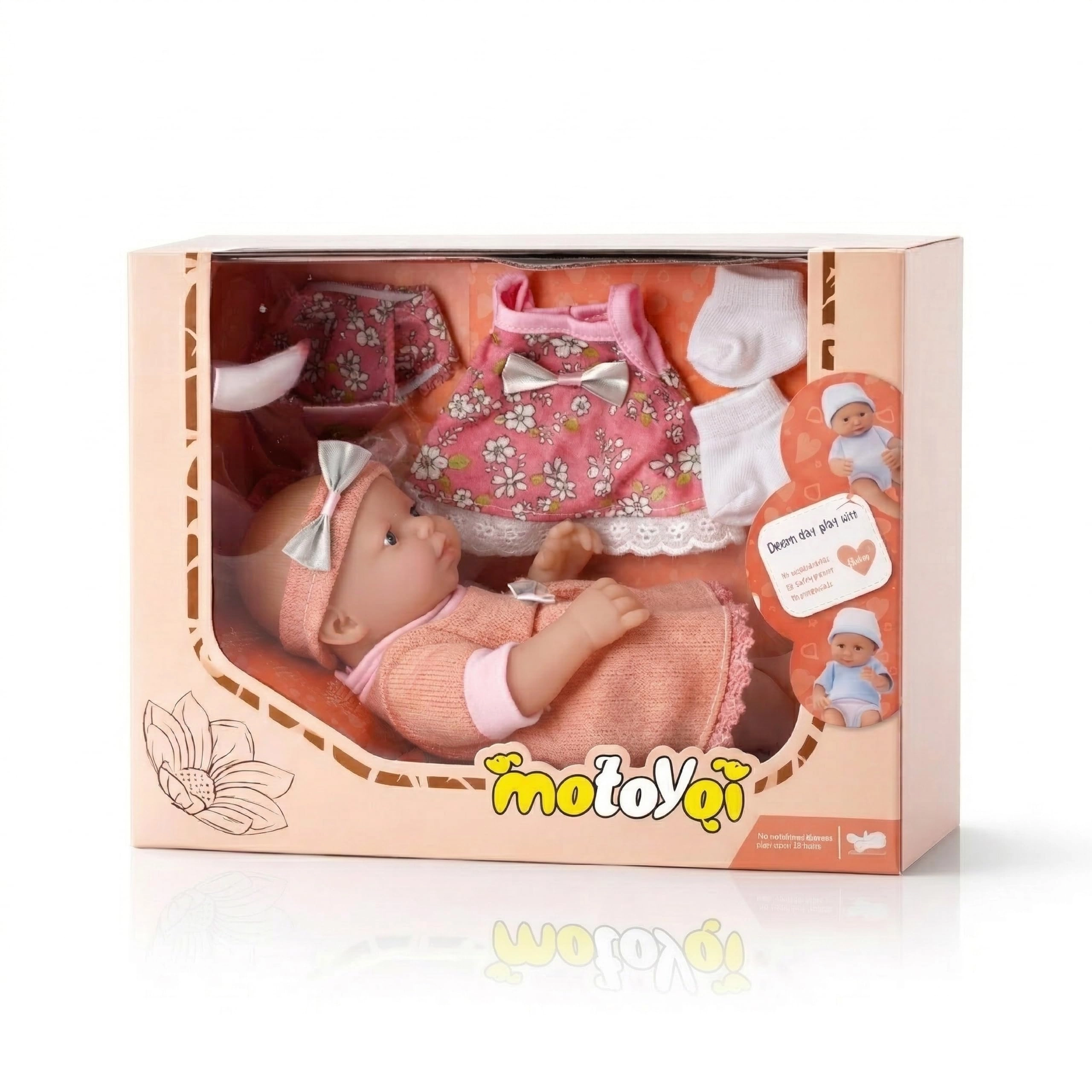MotoyQi Baby Doll Set - 23cm blue eyes floral dress