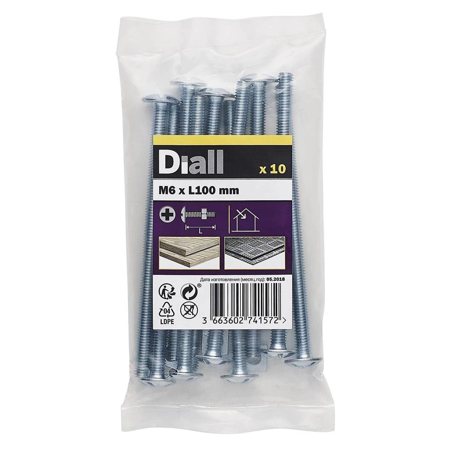 Zinc-Plated Carbon Steel Roofing Nut & Bolt Pack 6mm 100mm