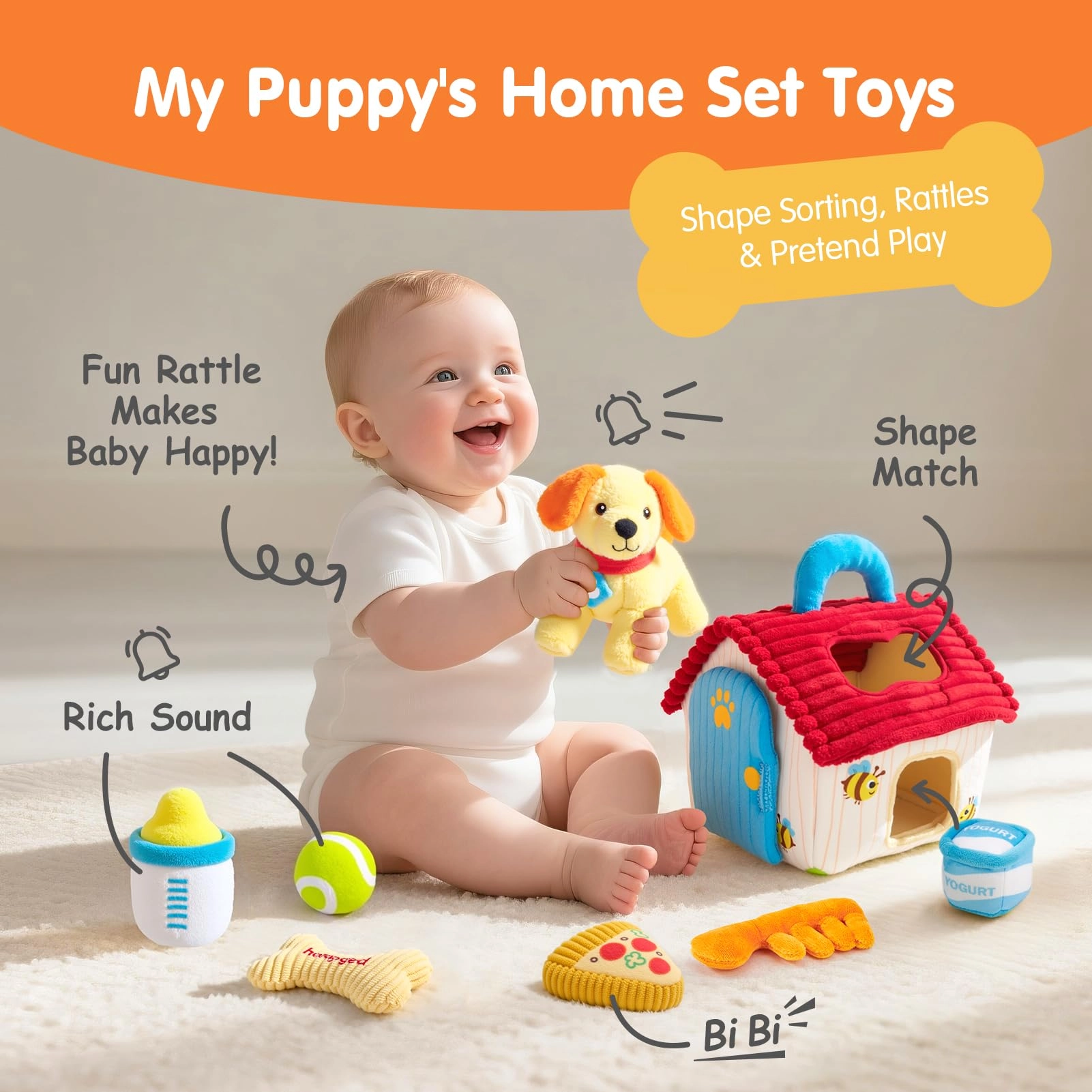 hahaland Montessori Plush Puppy Sensory Toys Set - 6 months-12 months