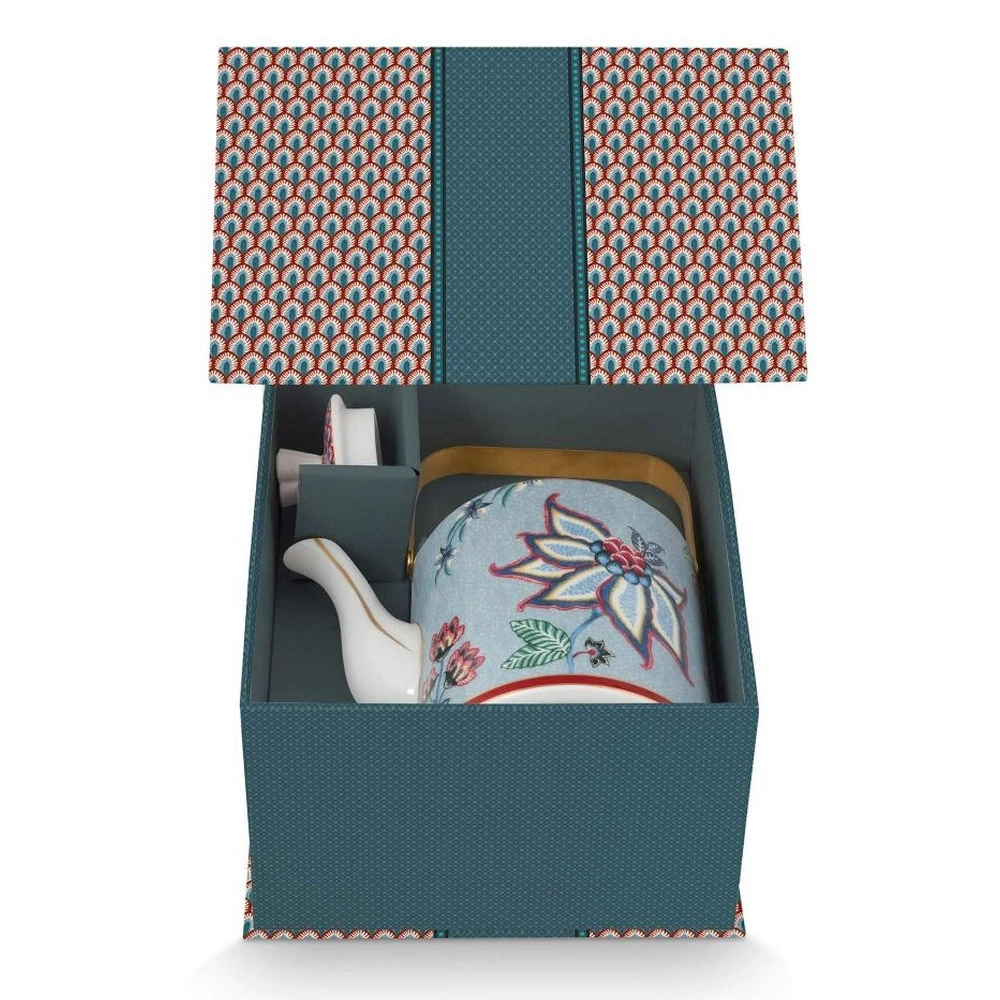 PIP STUDIO Flower Festival Teapot - 100% A-grade white porcelain 1.0Ltr Giftset