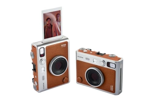 Instax Mini EVO - Brown + Instax Mini Instant Film Sheets - 60 Sheets + microSD Memory Card - 32GB + Small Padded Carrying Case + SD Card Reader + Microfiber Cleaning Cloth