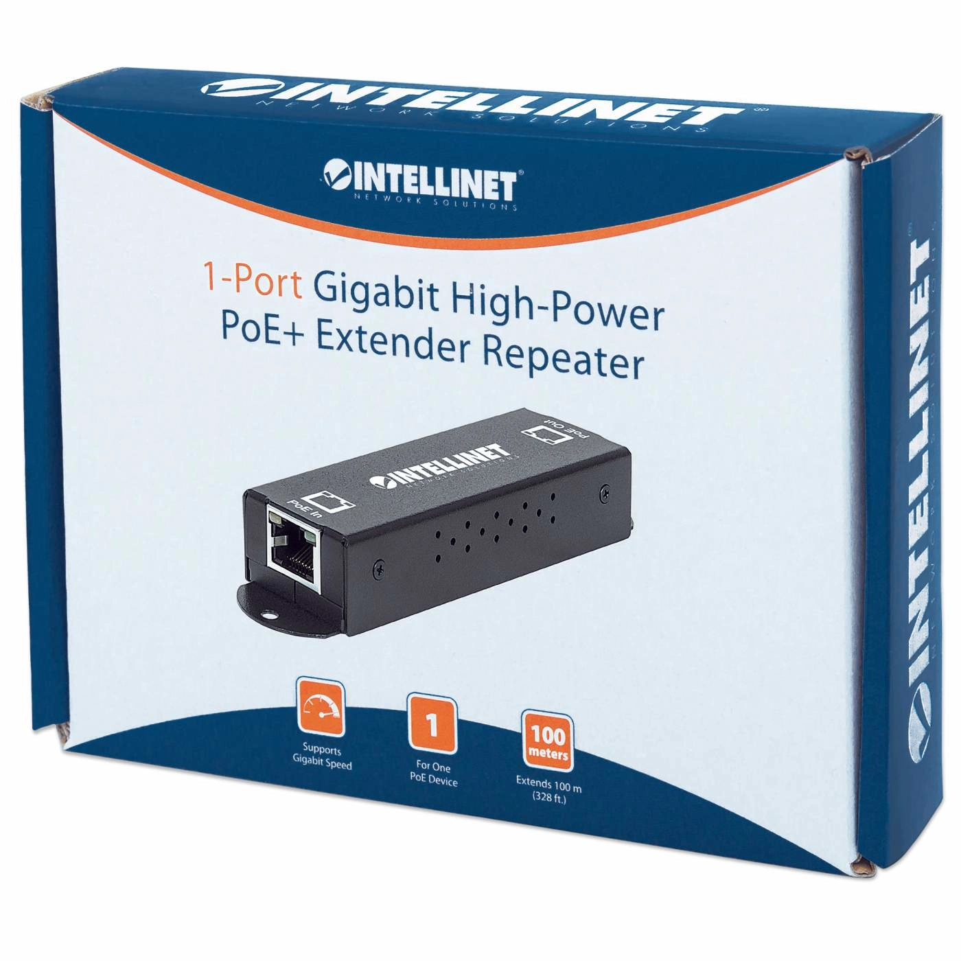 Gigabit High-Power PoE+ Extender Repeater - 1 24.3W IEEE 802.3af/at 10/100/1000 Mbps