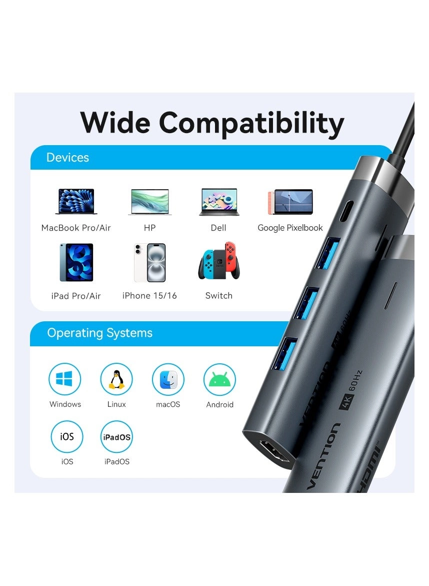 USB-C Docking Station - 4K@60Hz 100W PD 3x USB 3.0