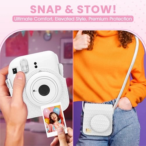 Instax Mini 12 - Clay White + Carrying Case + Instax Mini Film - 40 Sheets + Photo Album - 64 Pockets