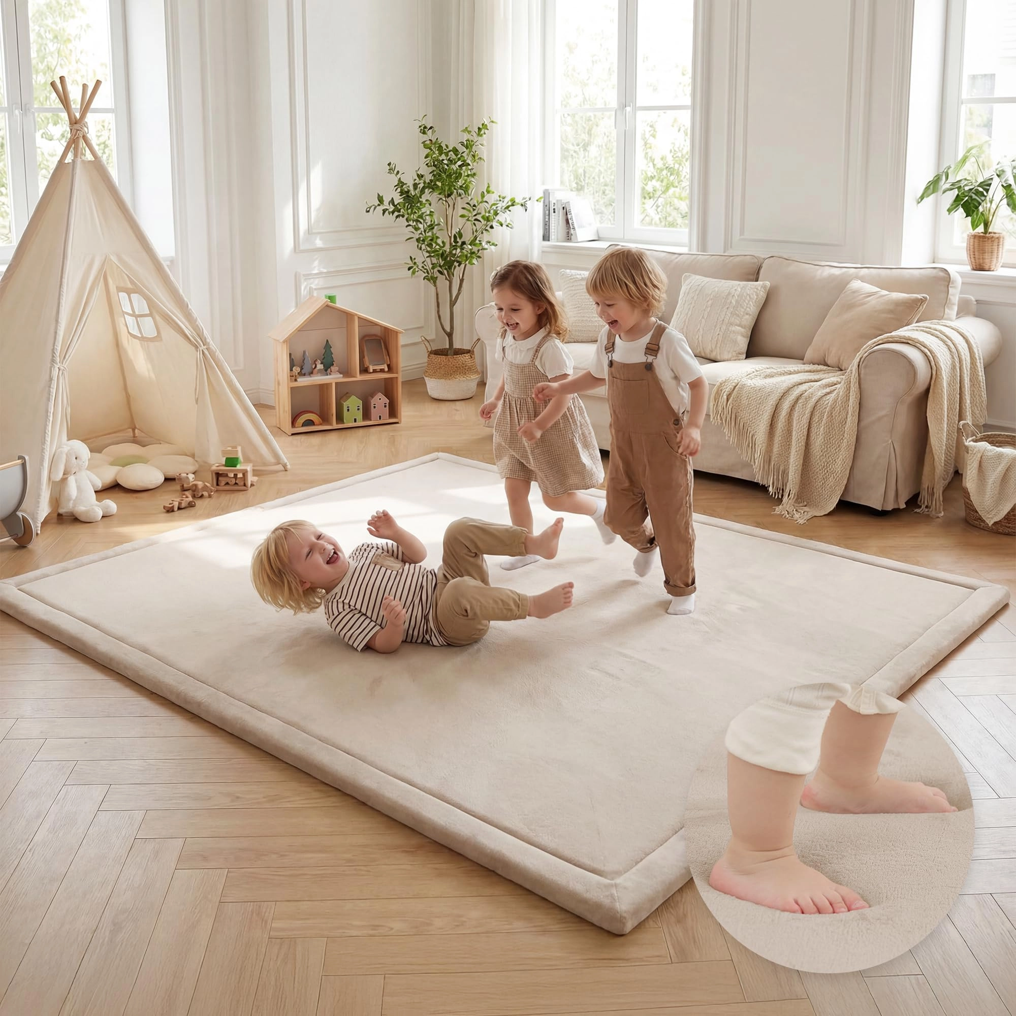 Baby Activity Play Mat - 79"x118" 1.3" Thick Cream