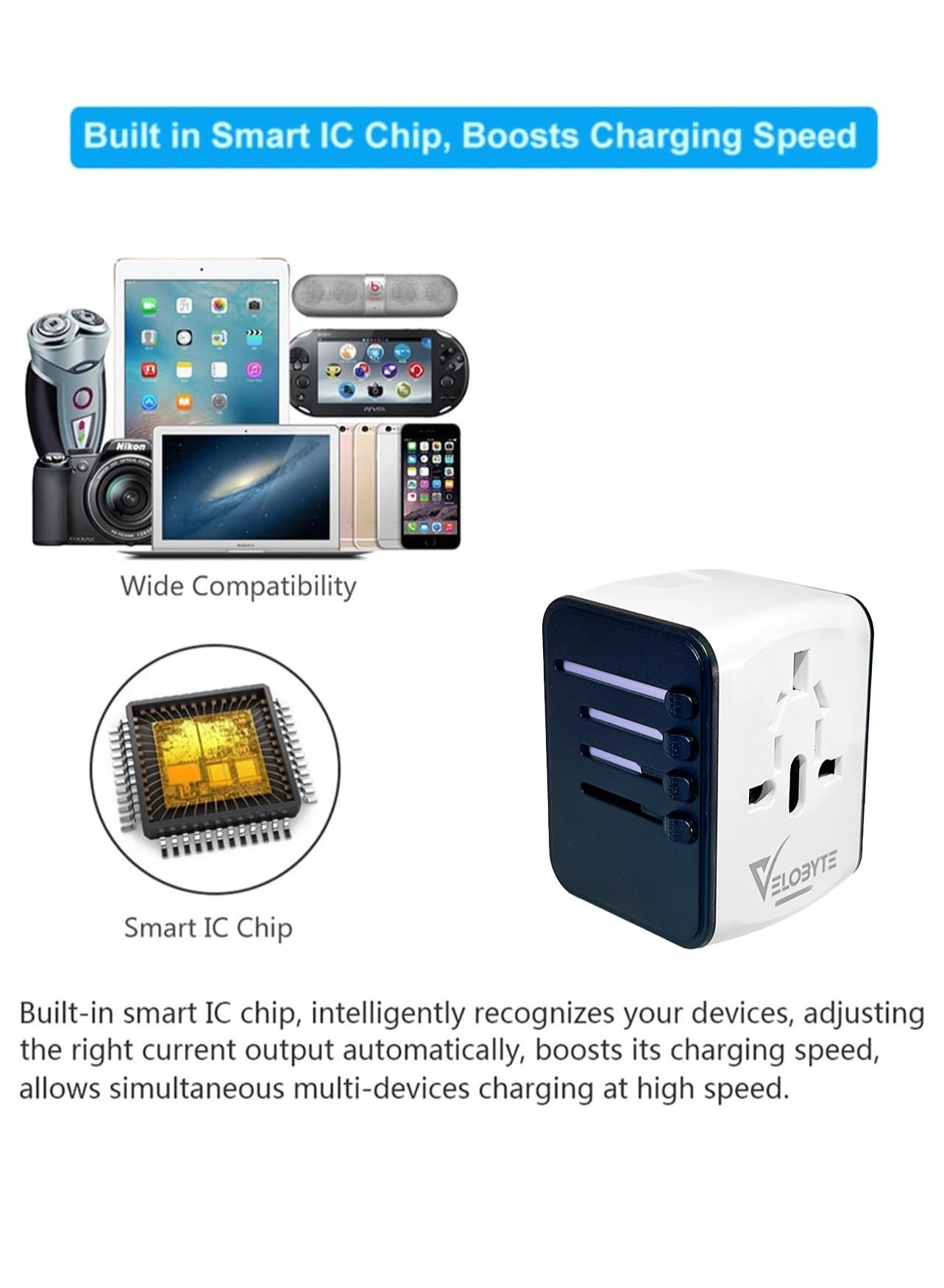 Travel Power Adapter - 2.4A USB 3.0A Type-C