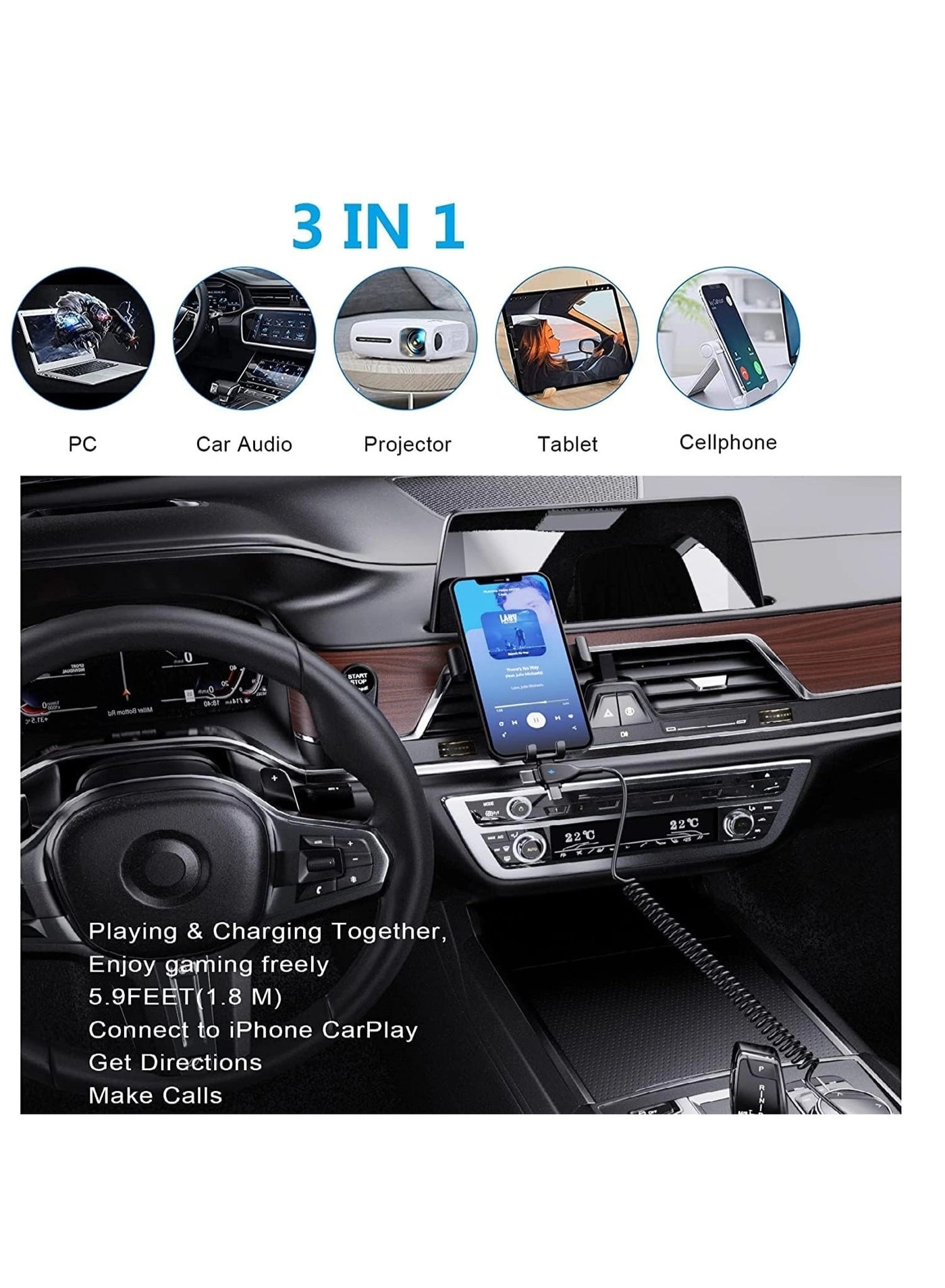 Charge Cable Type-C to Lightning 0.2m Coiled