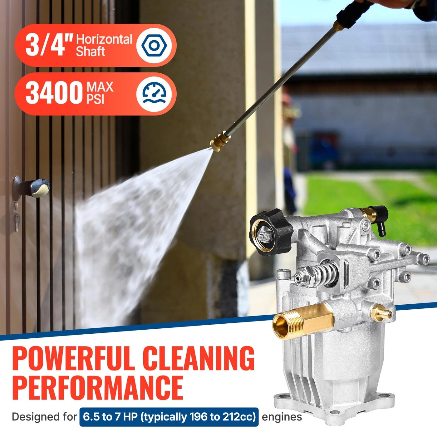Horizontal Pressure Washer Pump - 3/4" Shaft 3400 PSI 2.6 GPM
