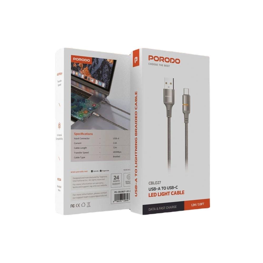 Porodo Metal Braided Type-C Cable USB-C 1.2m