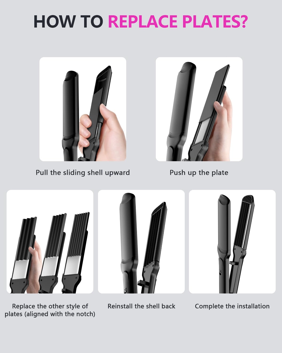 Hair Crimper Waver - 4 Interchangeable Ceramic Plates Auto Temp Control