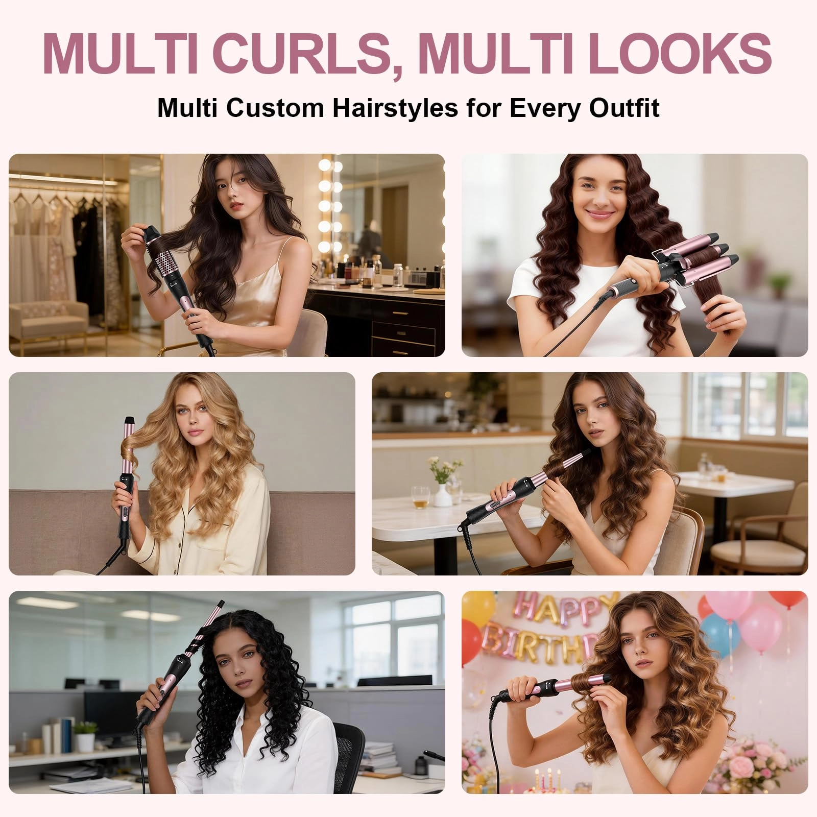 6 in 1 Curling Iron - 0.35"-0.75"-1"-1"-1.25"-1.5"