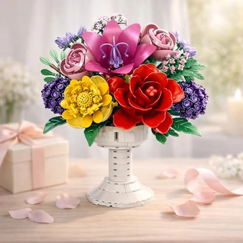 Flower Bouquet Building Blocks Set - White bouquet of roses 1070pcs