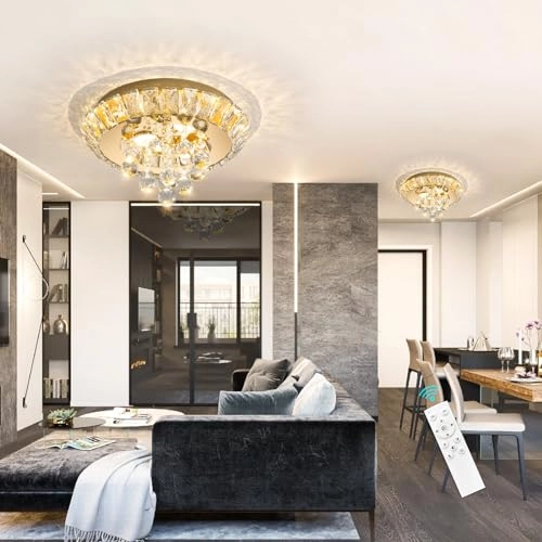 Crystal Ceiling Light - 12" W Remote Dimmable LED