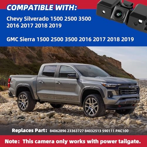 Backup Camera - Compatible with 2016 2017 2018 2019 Chevy Silverado GMC Sierra 1500 2500 3500 Replace# 84062896