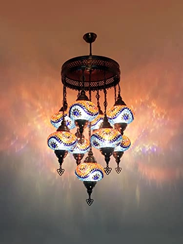 Turkish Mosaic Chandelier - 9 Large Mosaic Globes Hanging