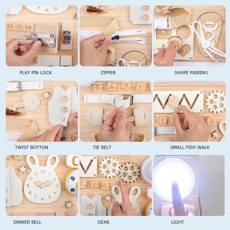 2-in-1 Wooden Montessori Busy Board & White Board - 2+