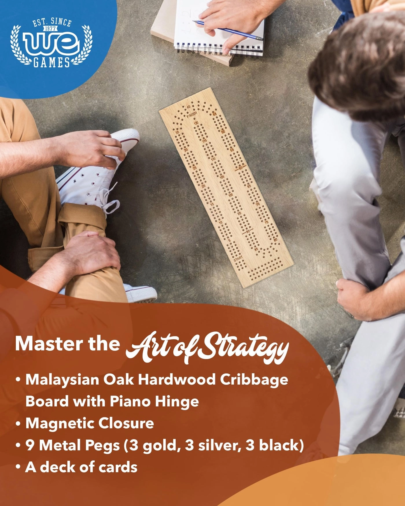 Cribbage Board - Wooden Black Stained 3 Track