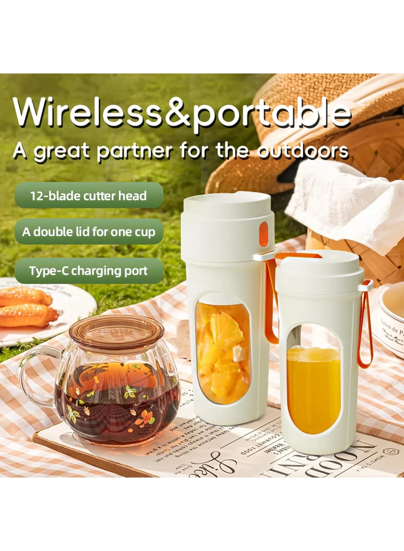 Portable Blender Smoothie Maker - Rechargeable Leakproof Lid Sip Spout