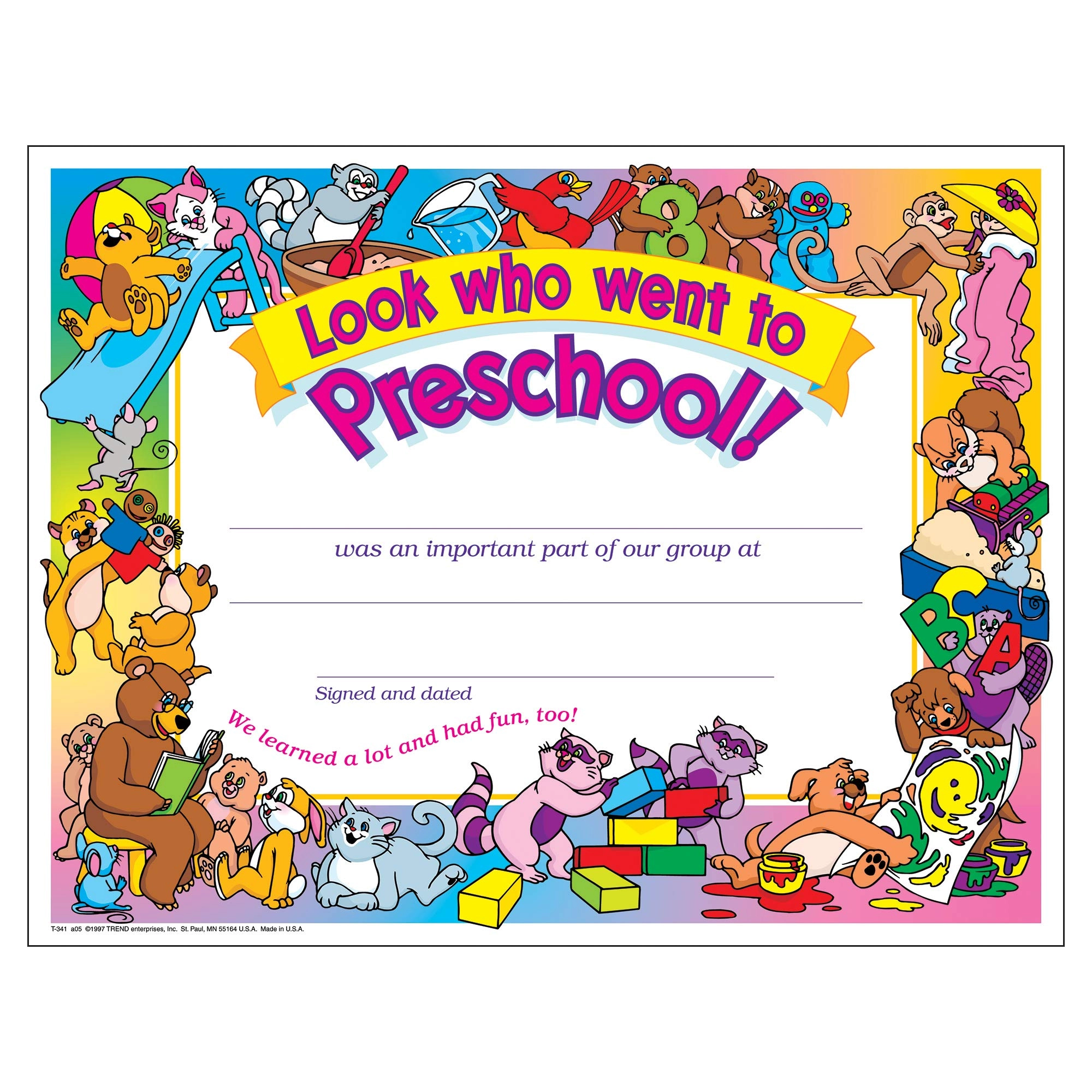 Trend Enterprises Look Who Went To Preschool Certificate - 30 pieces