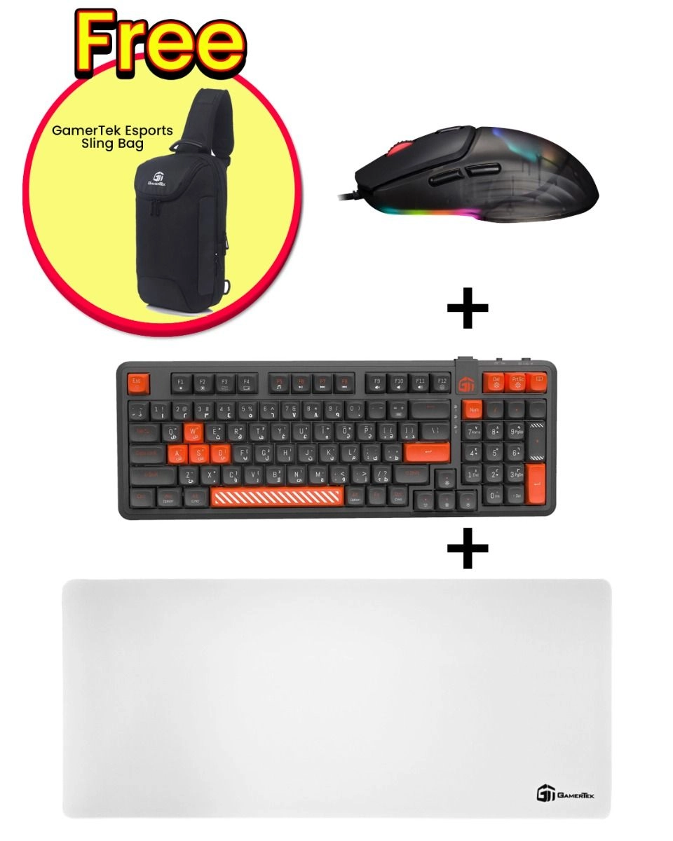 Grip Desk Mat - XXL Red + Onyx - Wireless Black + Arcade Keys - Wireless Mechanical Black + Esports Sling Bag - Black