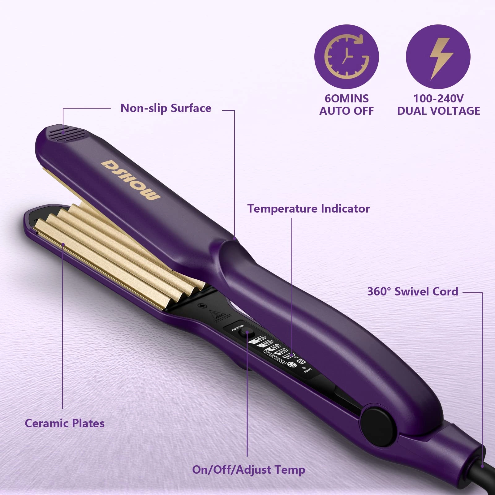 Hair Crimper - Titanium Ceramic Plates 220°C Dual-voltage(100-240V)
