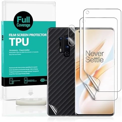 Ibywind HD AntiFingerprint Tempered Glass Screen Protector + Camera Lens Protector + Carbon Fiber Back Protector for OnePlus 8 Pro (2-Pack)