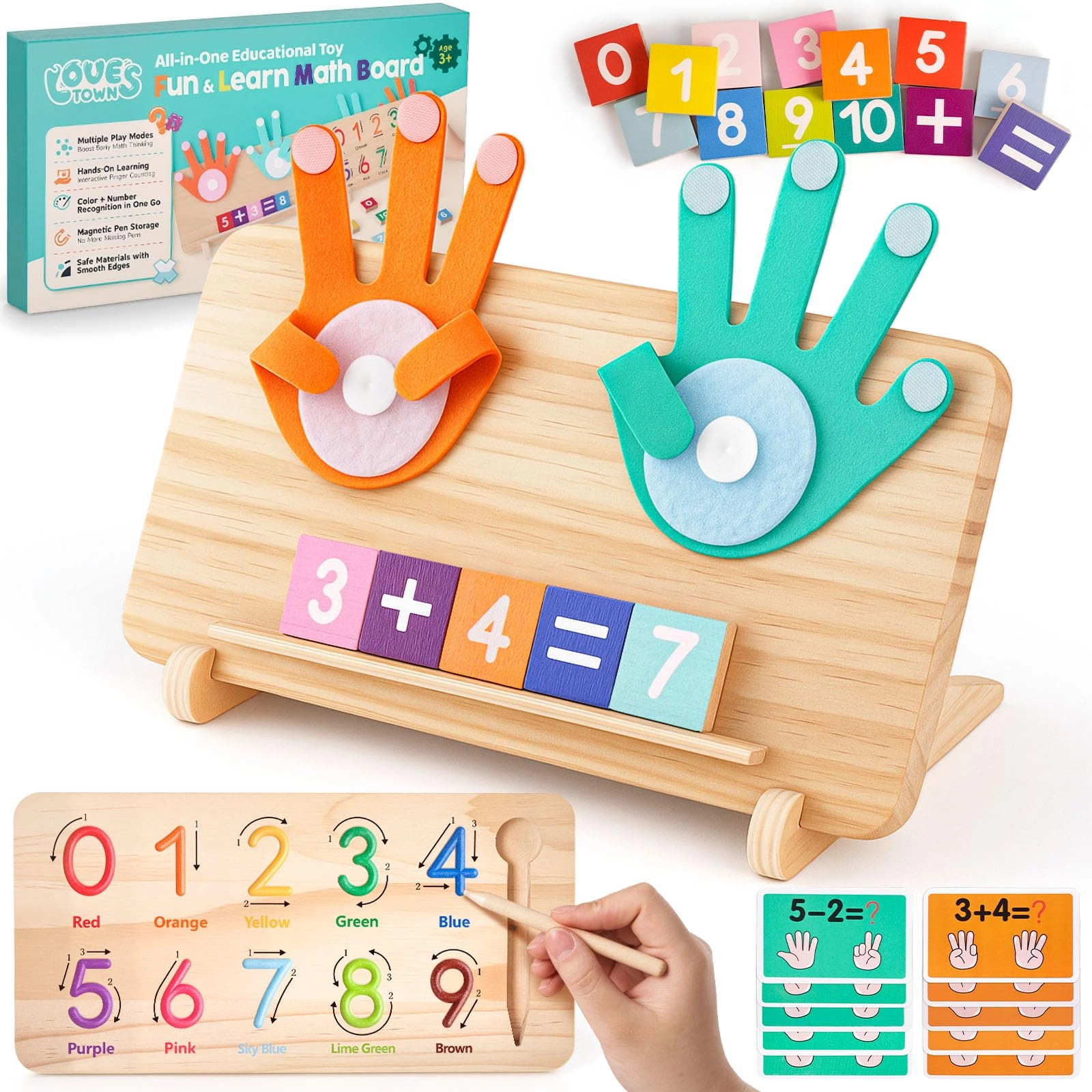 LovesTown Preschool Learning Toys - Math Manipulatives Finger Counting Blocks