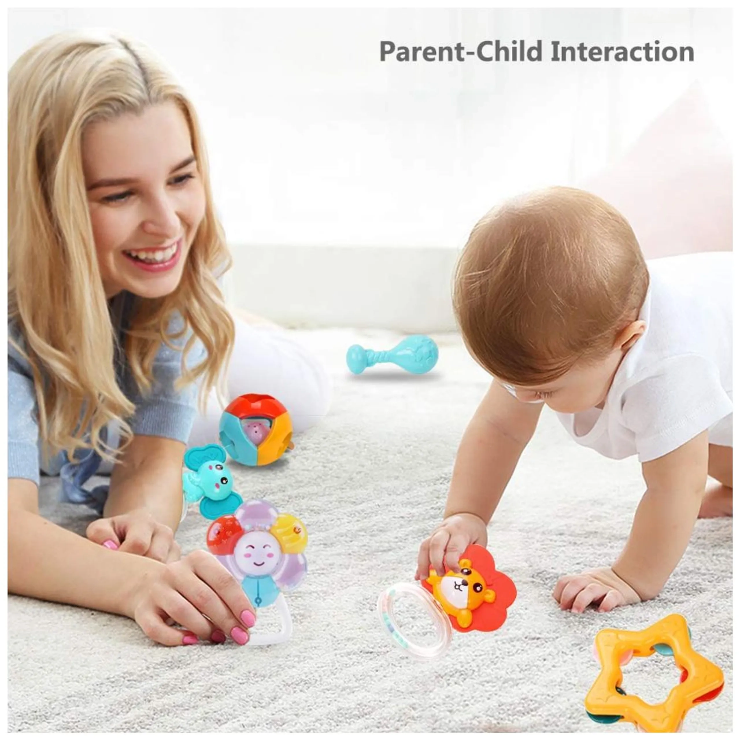 Baby Rattles & Teether Toy Set - 0 month & above Non-Toxic, Bpa-Free Materials 4-Piece Set
