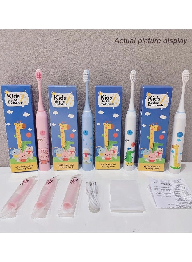 Kids Sonic Electric Toothbrush - USB-C Rechargeable 30s Reminder 4 Brush Heads