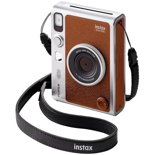 Instax Mini EVO - Brown + Instax Mini Instant Film Sheets - 60 Sheets + microSD Memory Card - 32GB + Small Padded Carrying Case + SD Card Reader + Microfiber Cleaning Cloth