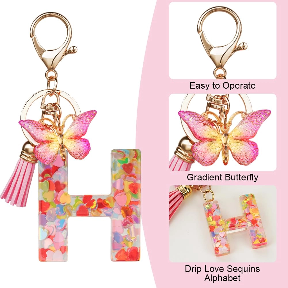 Initial Letter Keychain - Butterfly