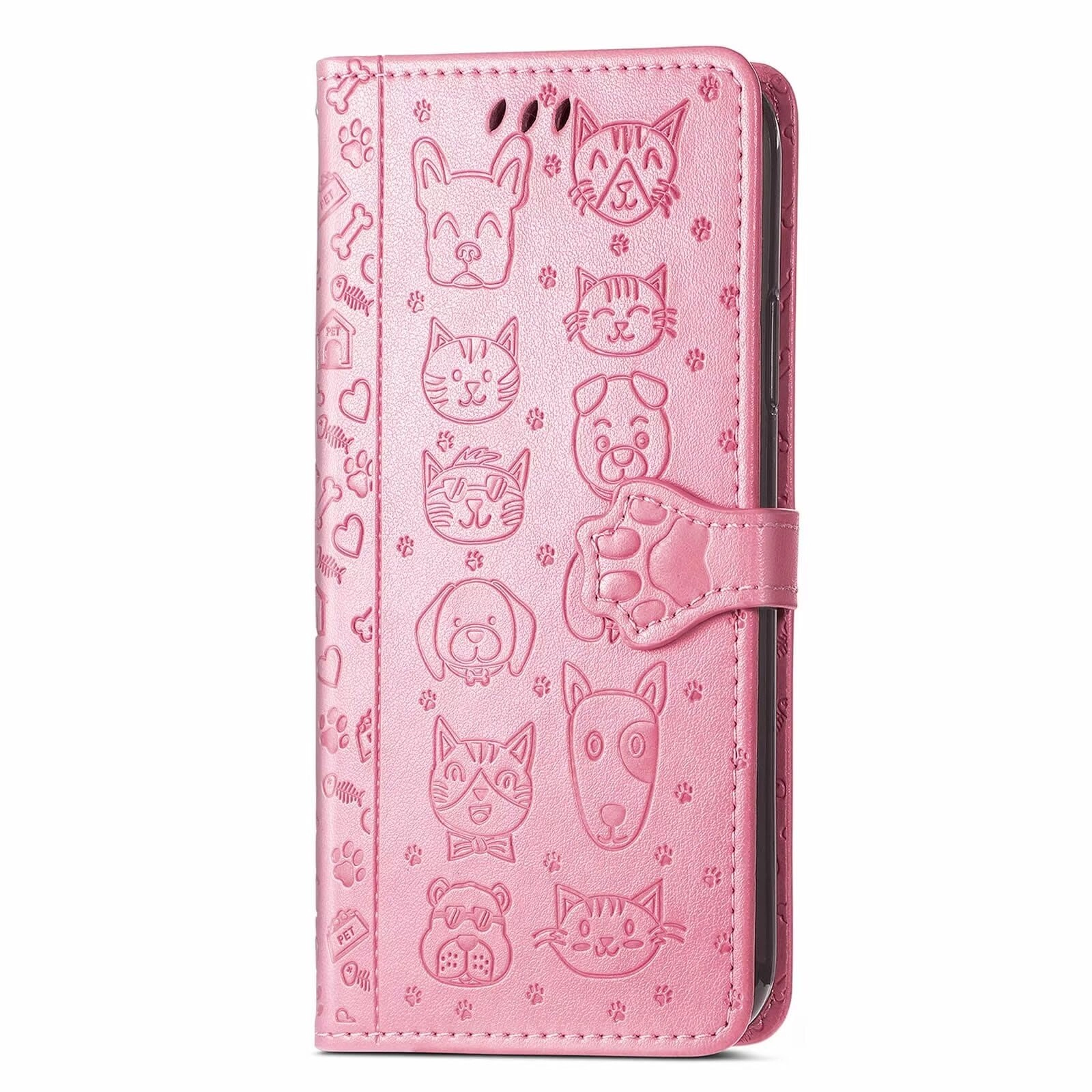 Nadoli Funny Cartoon Embossing Cat Dog Pattern Pu Leather Cat Paw Lanyard Standfunction Card Slots Wallet Flip Case Cover for Samsung Galaxy S24 Ultra