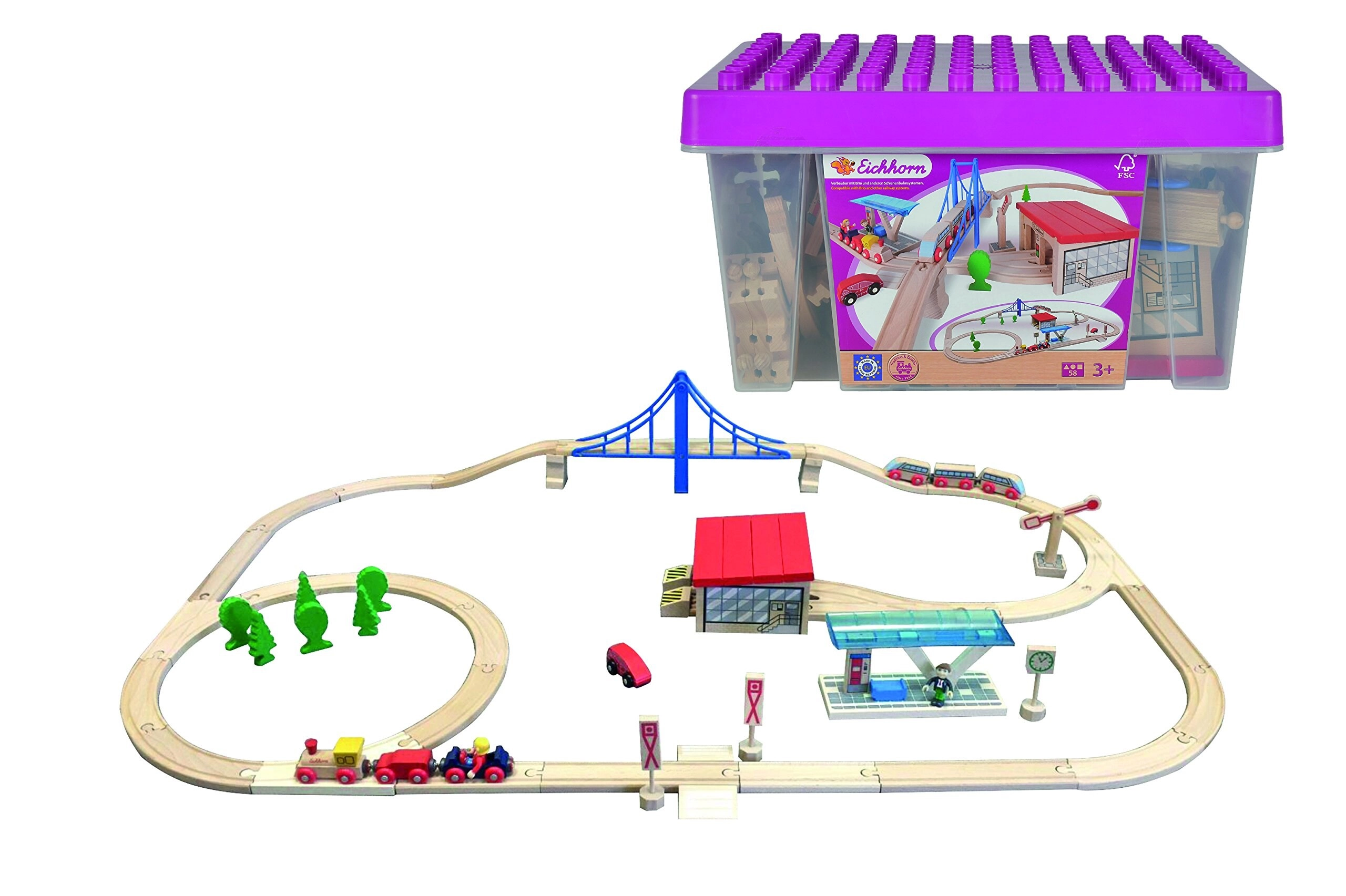 MZA STORES Large Wooden Train Set - 58 Piece