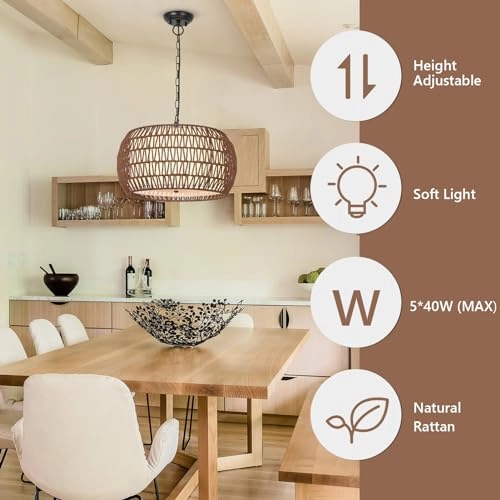 Rattan Boho Chandelier - 9.8'- 84.6''