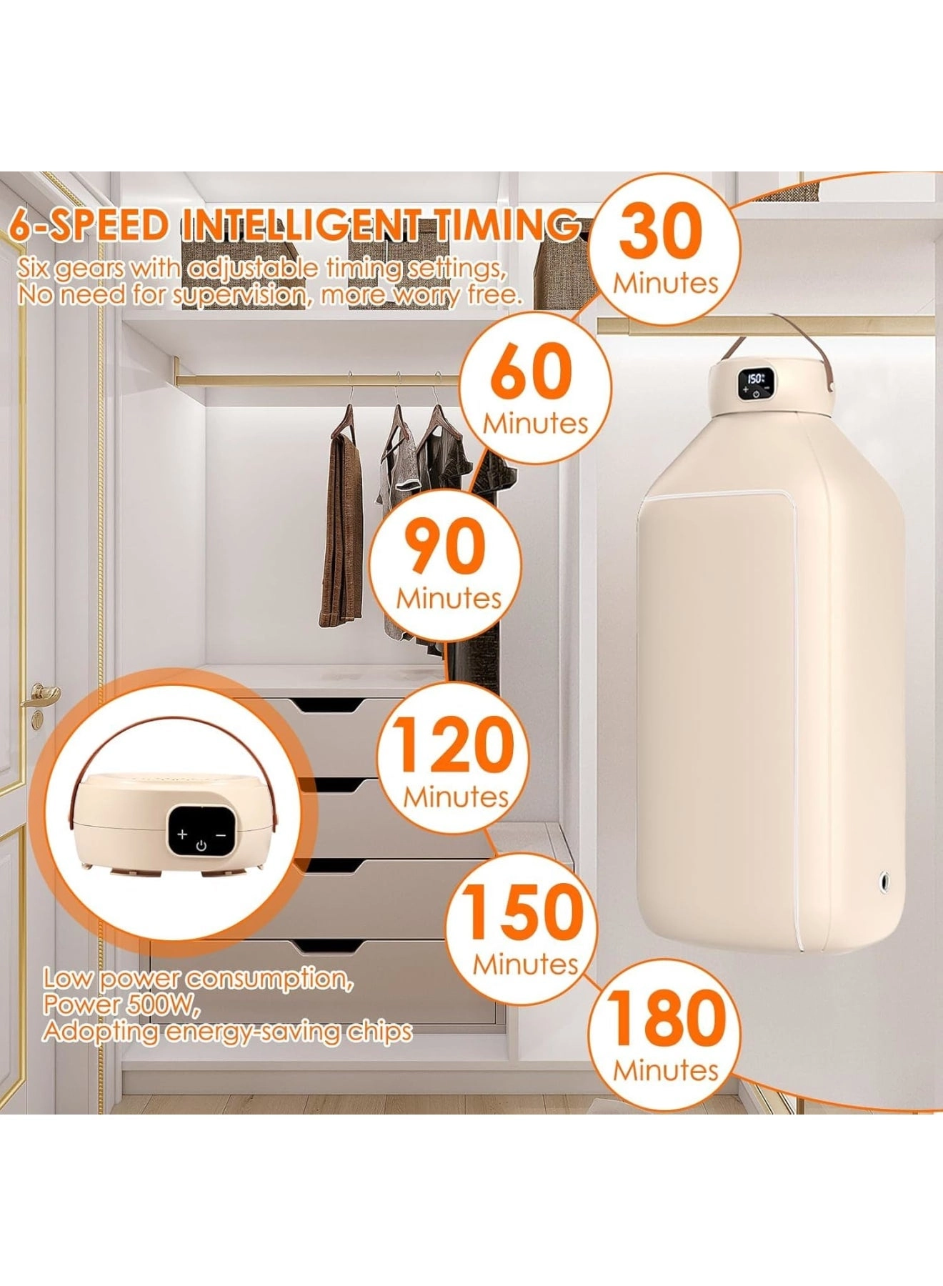 Portable Clothes Dryer - 6-Speed Intelligent Timer 43×20×107cm