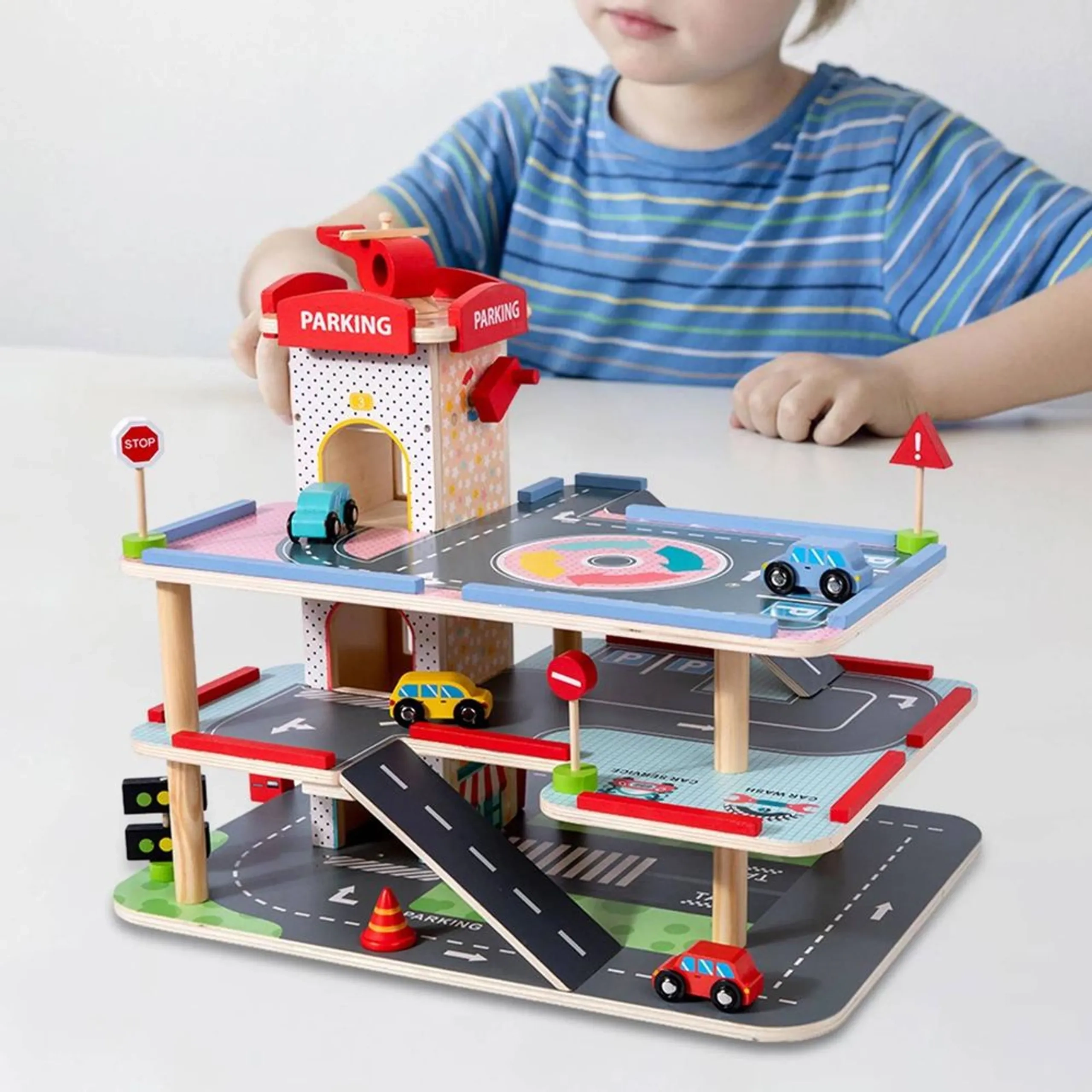 3 Level Engaging Wooden Parking Play Set